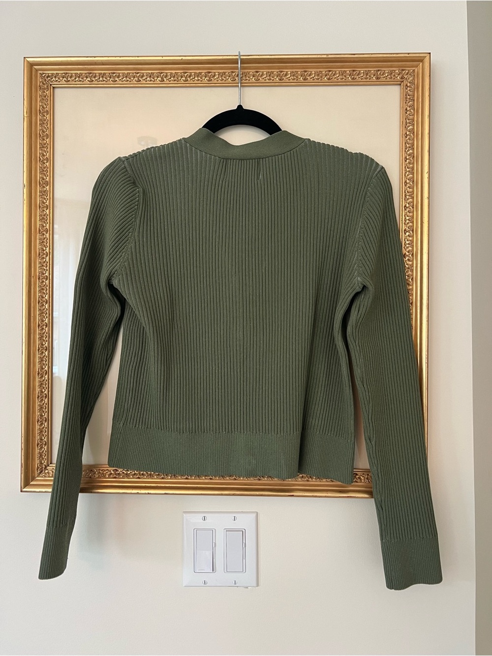 Olive Ribbed V-Neck Button-Front Cardigan Sweater - Picture 2 of 2